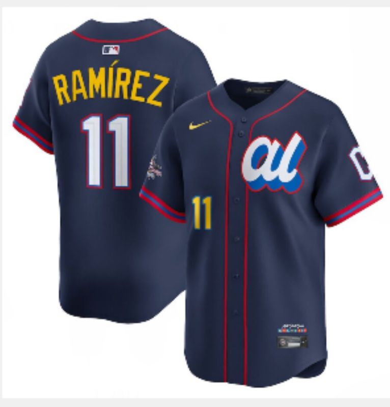 Men 2025 Cleveland Indians #11 Ramirez Blue All star Nike MLB Jersey style 5